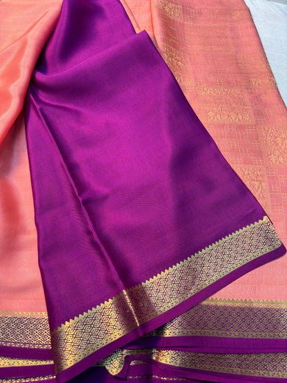 Brocade Pure Mysore Silk saree -  Peach
