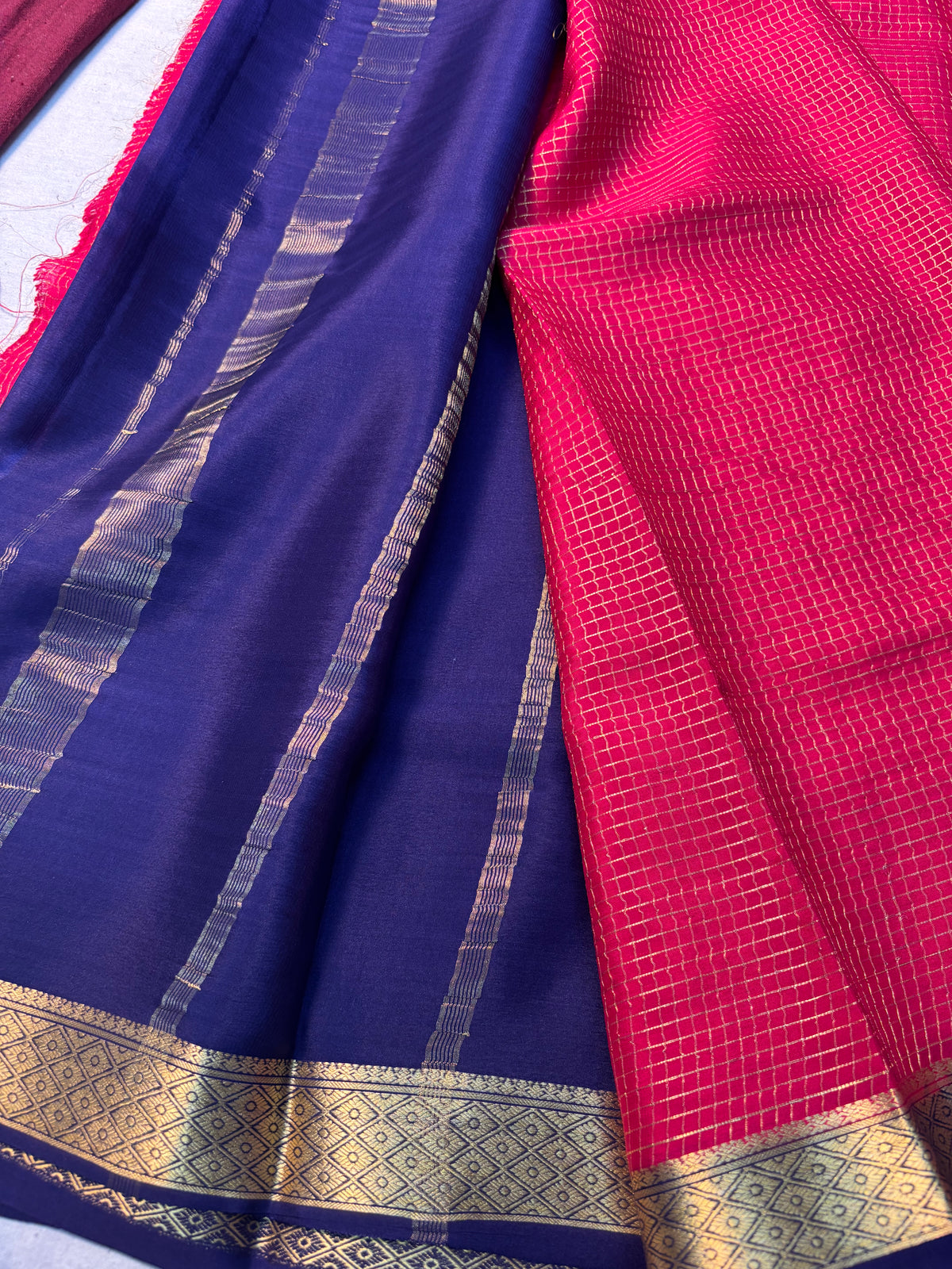 Small checks Pure Mysore Silk saree -Pink