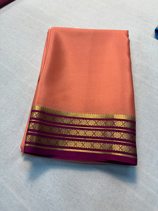 Pure Mysore Silk Saree 60GSM With contrast Border - Peach