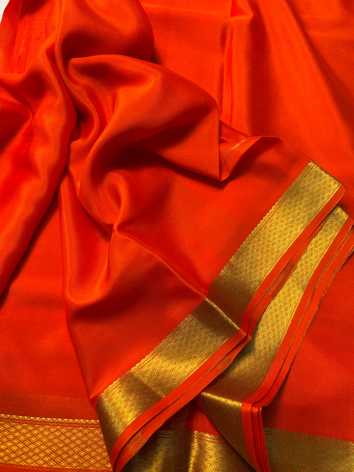 Pure Mysore Silk with Small  Border saree - Orange