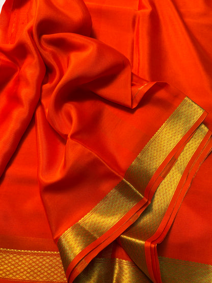 Pure Mysore Silk with Small  Border saree - Orange