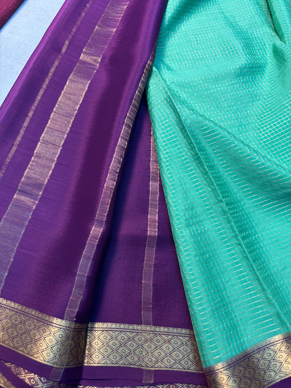 Small checks Pure Mysore Silk Saree -Green