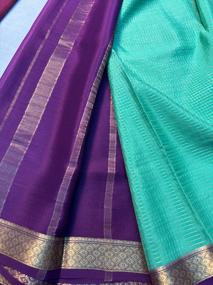 Small checks Pure Mysore Silk Saree -Green