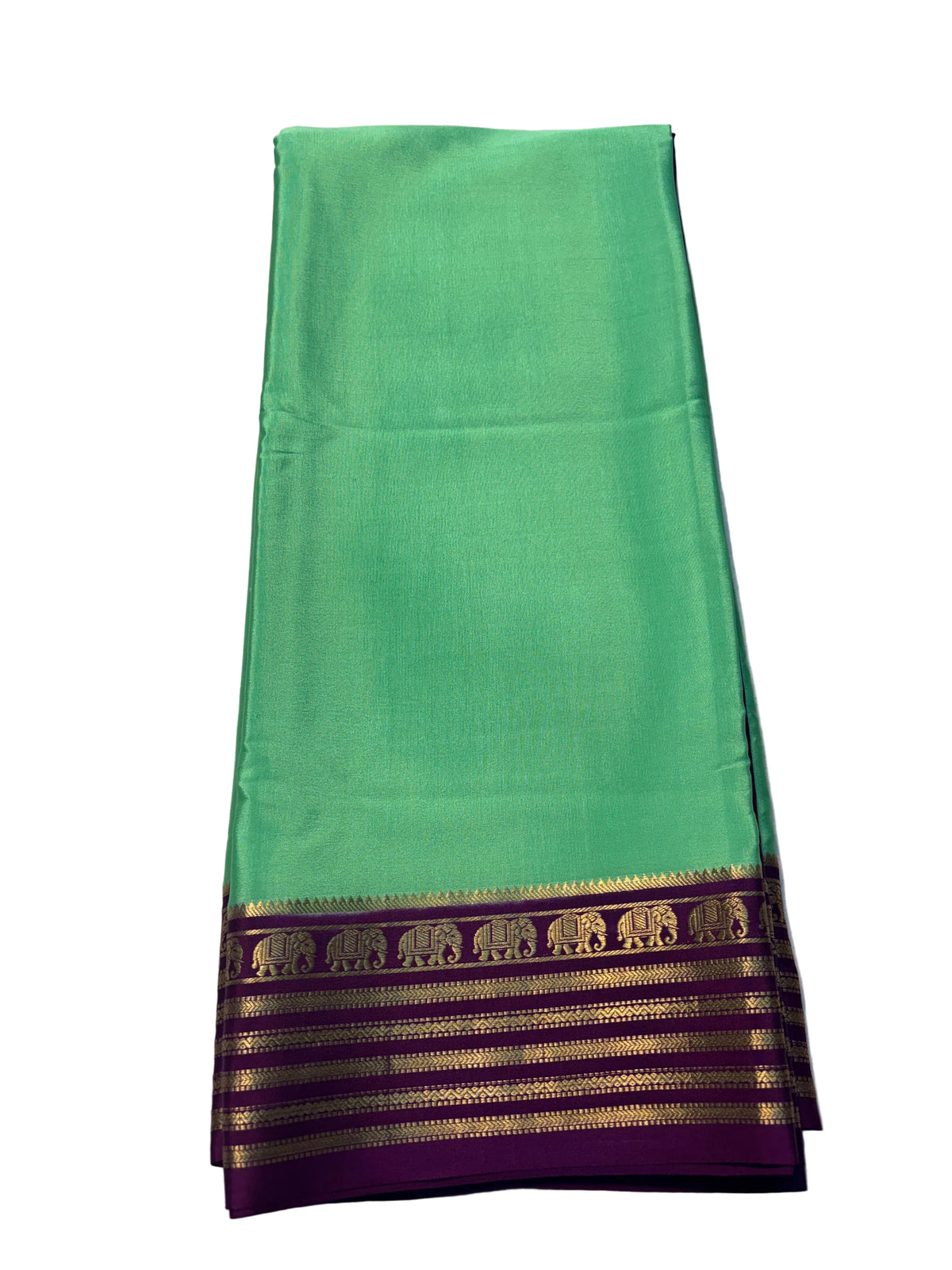 Pure Mysore Silk with Contrast Elephant Border - Green