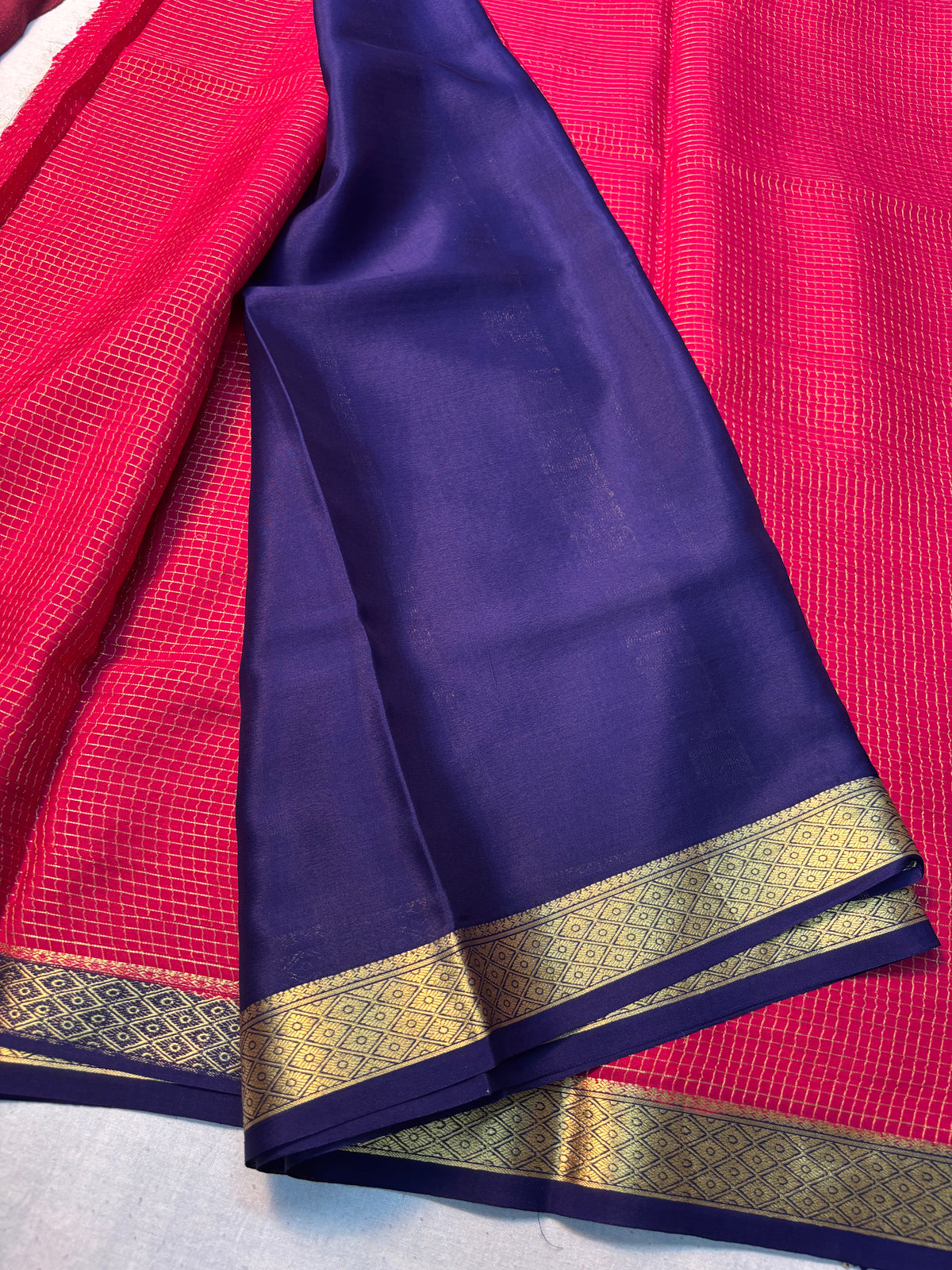 Small checks Pure Mysore Silk saree -Pink