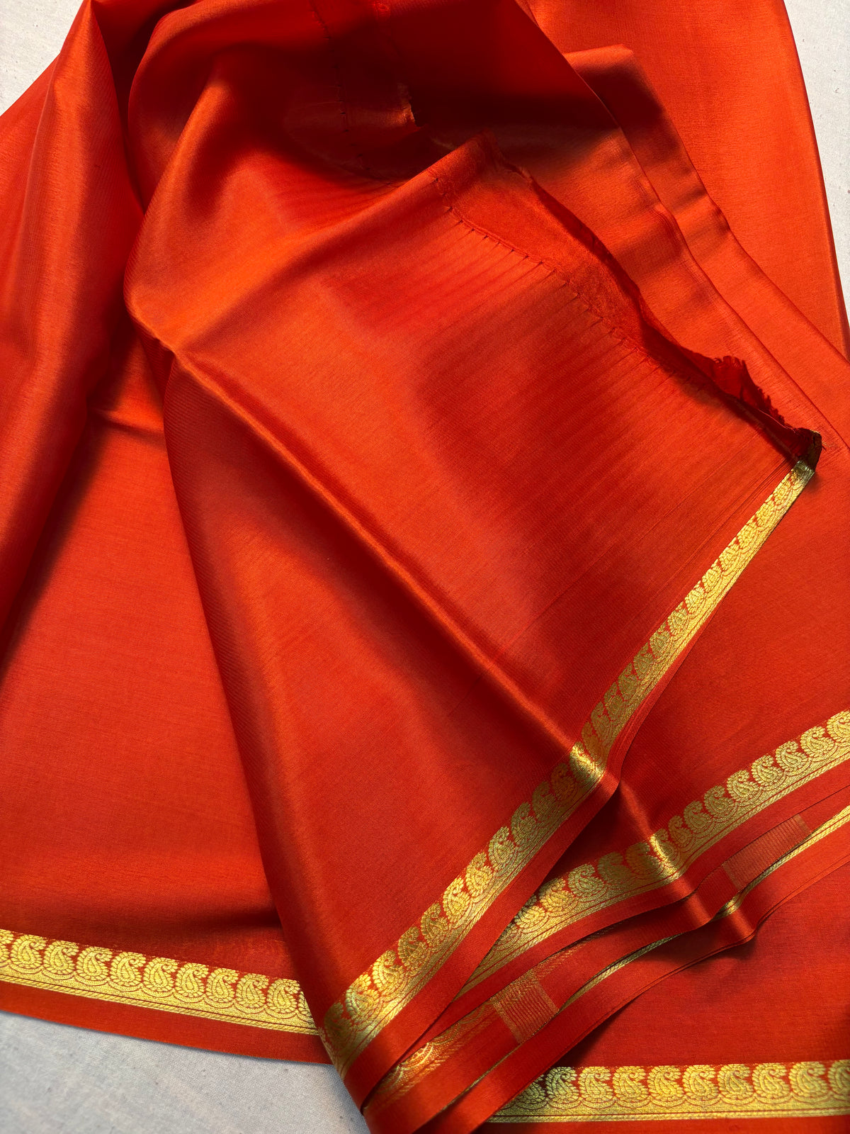 Pure Mysore Silk 60GSM with Small Mango Border - Orange