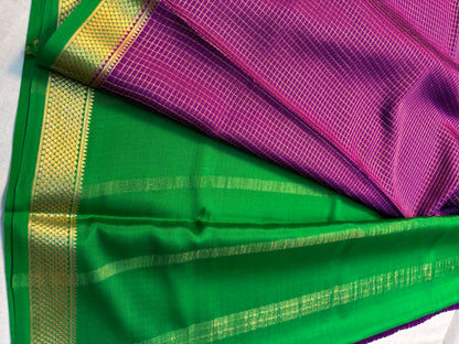 Small checks Pure Mysore Silk saree - Purple