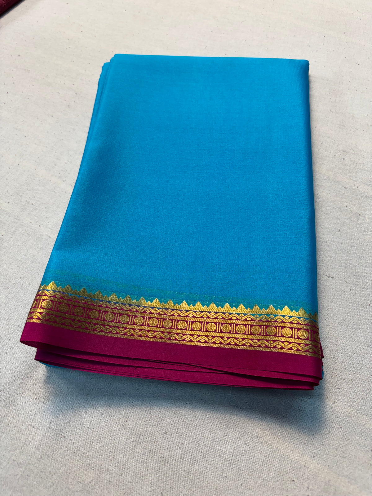Pure Mysore Silk Saree with 60 gsm 1 inch Border - Blue