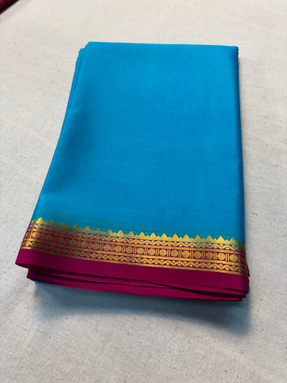 Pure Mysore Silk Saree with 60 gsm 1 inch Border - Blue
