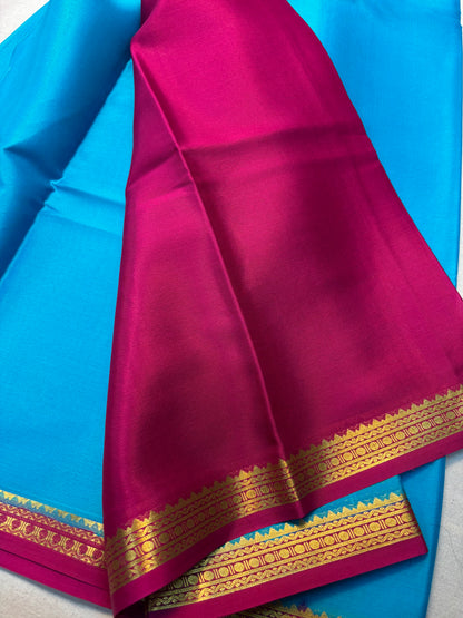 Pure Mysore Silk Saree with 60 gsm 1 inch Border - Blue
