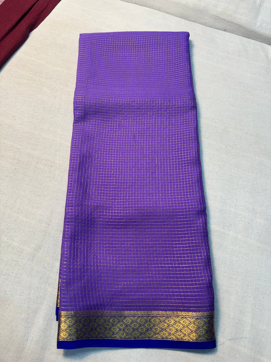 Small checks Pure Mysore Silk saree - Lavender