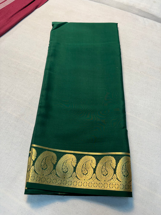 Pure Mysore Silk with Mango Border -Green