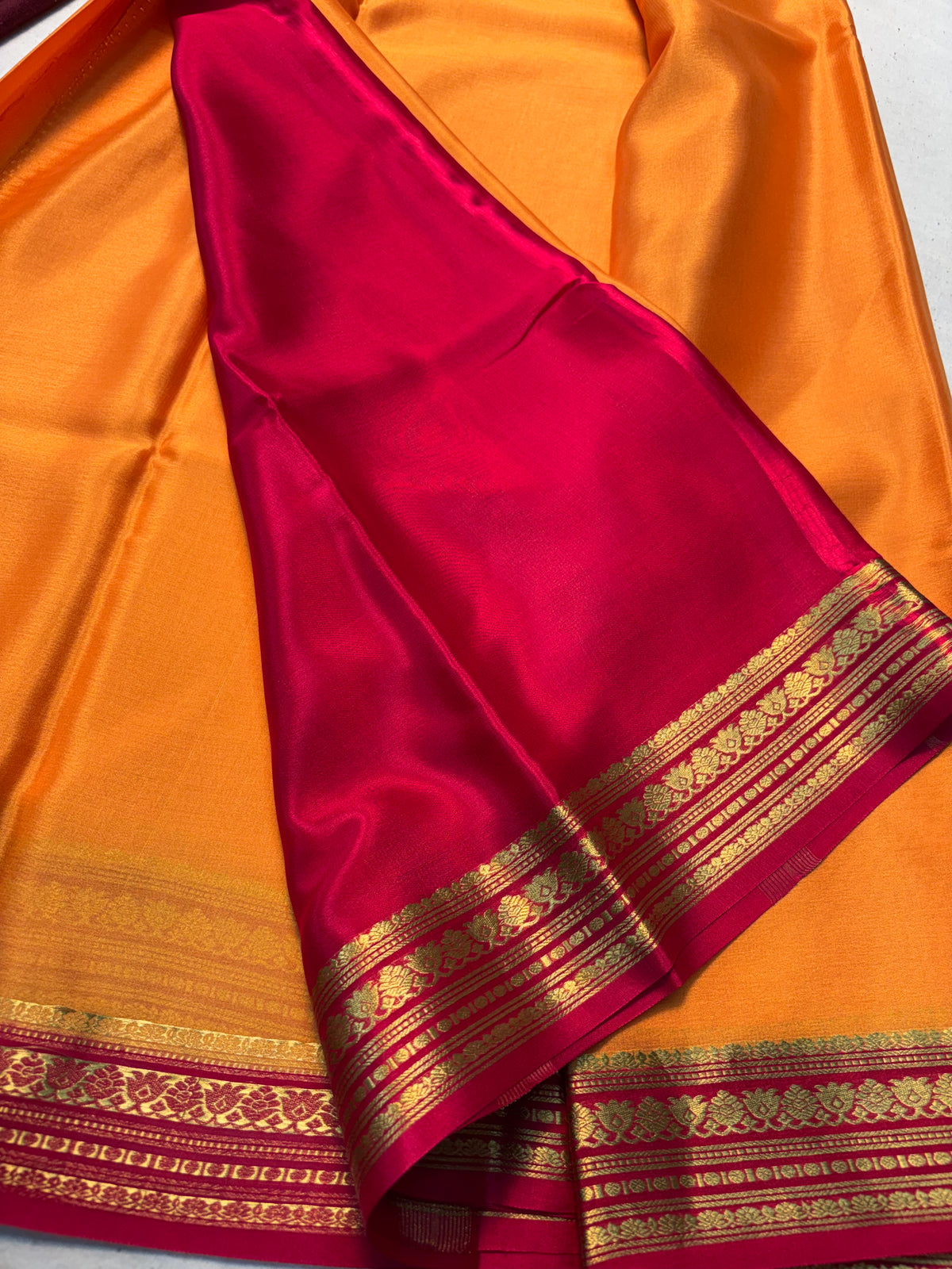 Pure Mysore Silk Saree With 60gsm contrast Border -Mustard Yellow