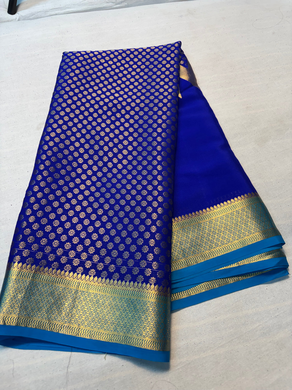 Rising boder Pure Mysore Silk Saree -Blue