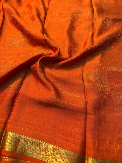 Brocade Pure Mysore Silk saree -Orange