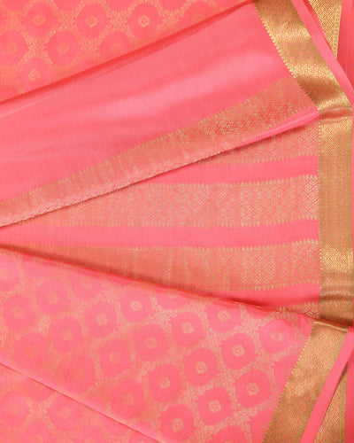 Peach  brocade butta  pure mysore silk