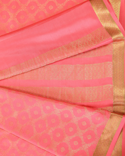 Peach  brocade butta  pure mysore silk