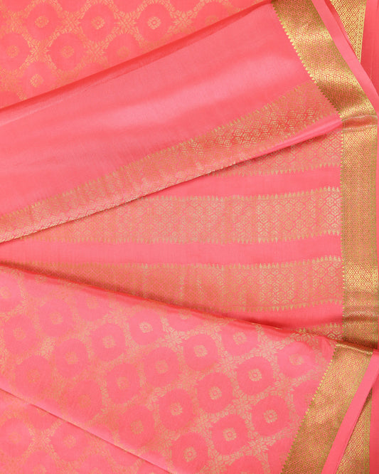 Peach  brocade butta  pure mysore silk