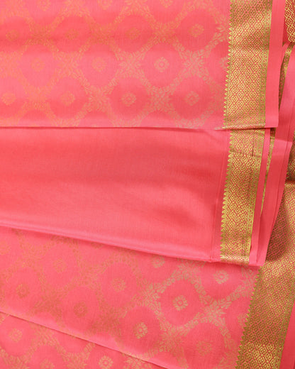 Peach  brocade butta  pure mysore silk