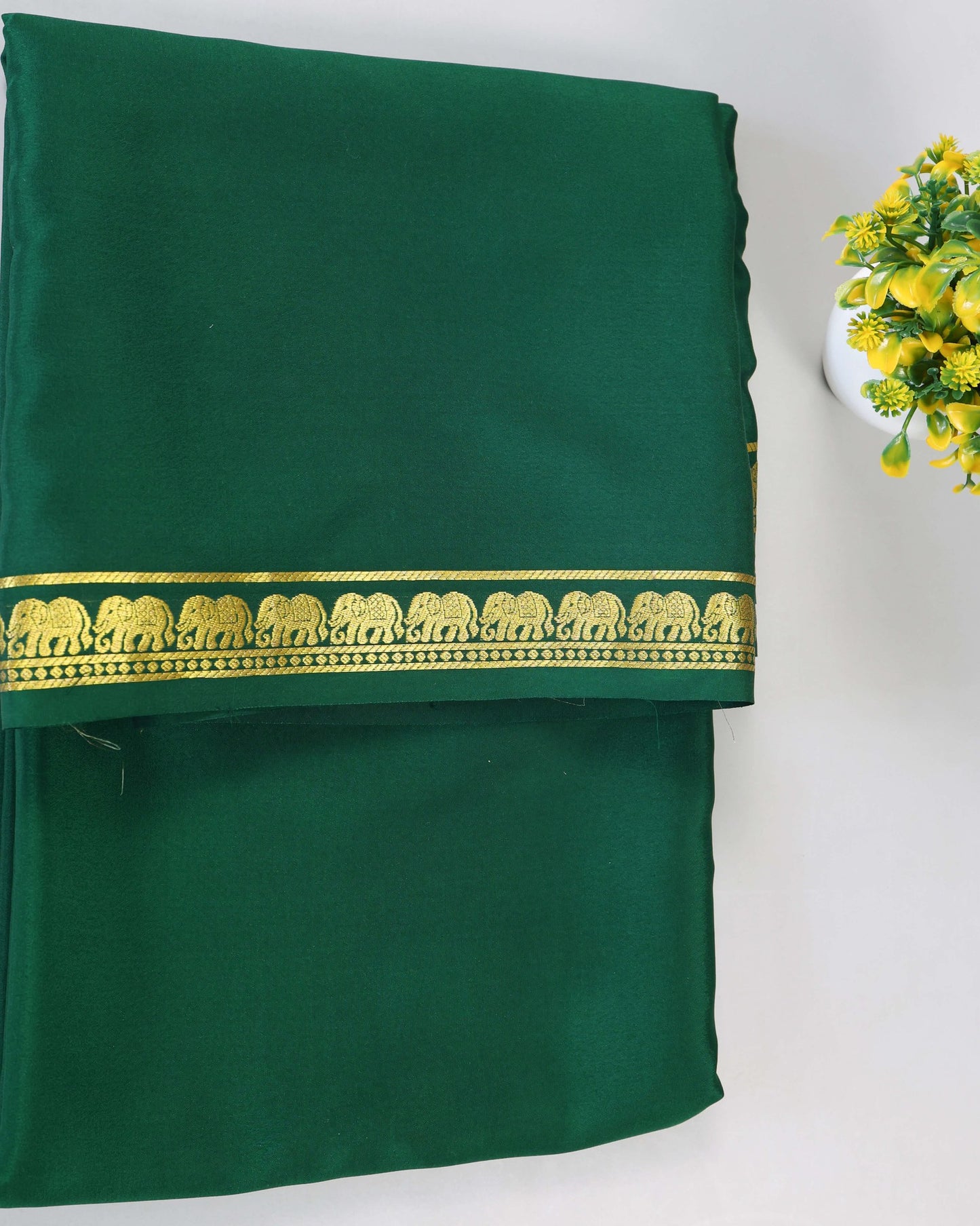 Bottle green 1/2inch boder  pure mysore silk