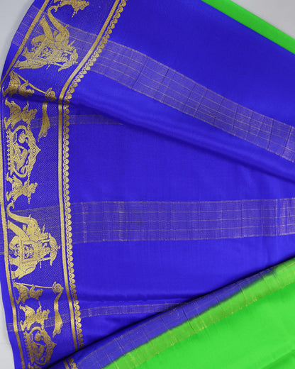 parrot green with royal blue boder  pure mysore silk