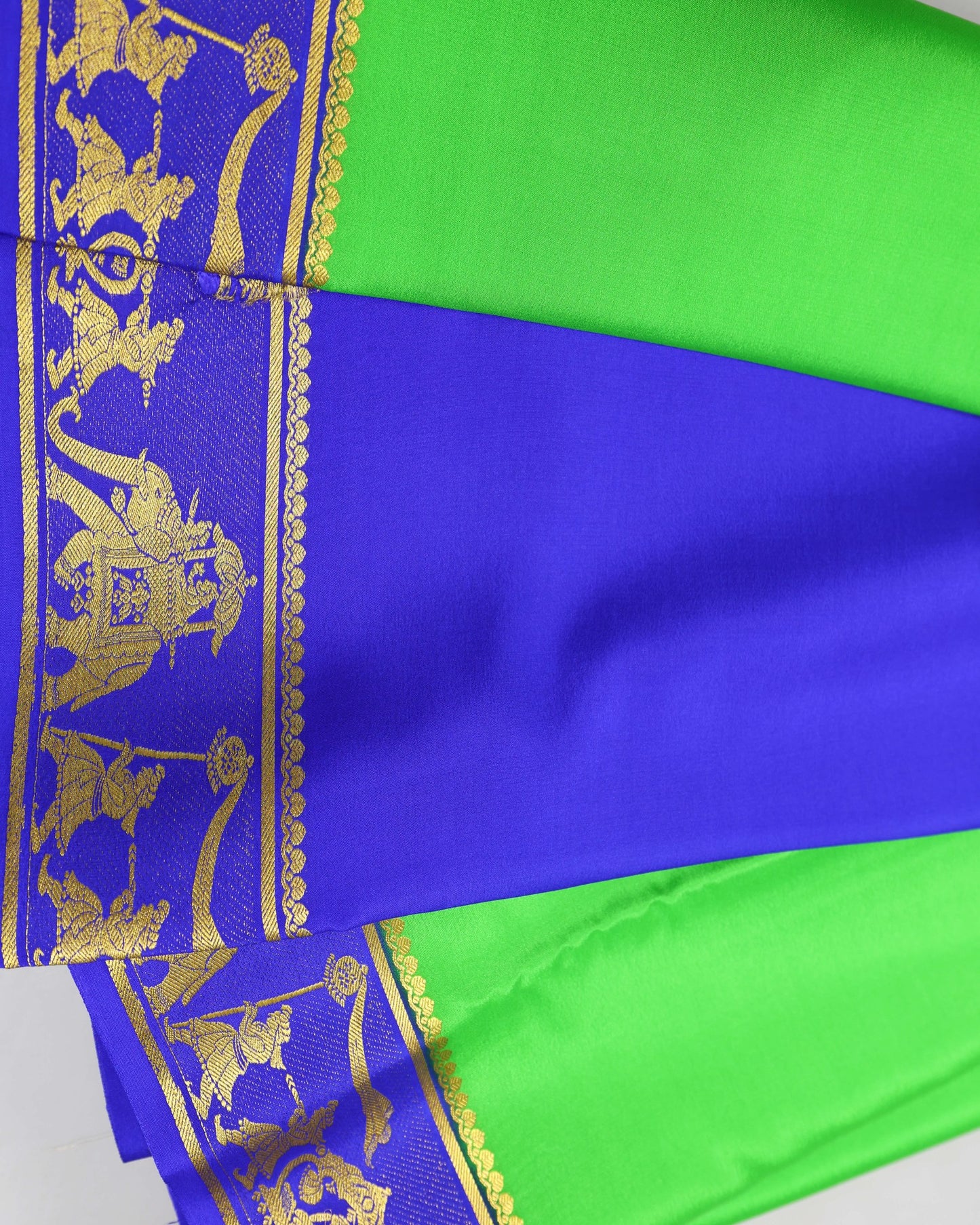 parrot green with royal blue boder  pure mysore silk