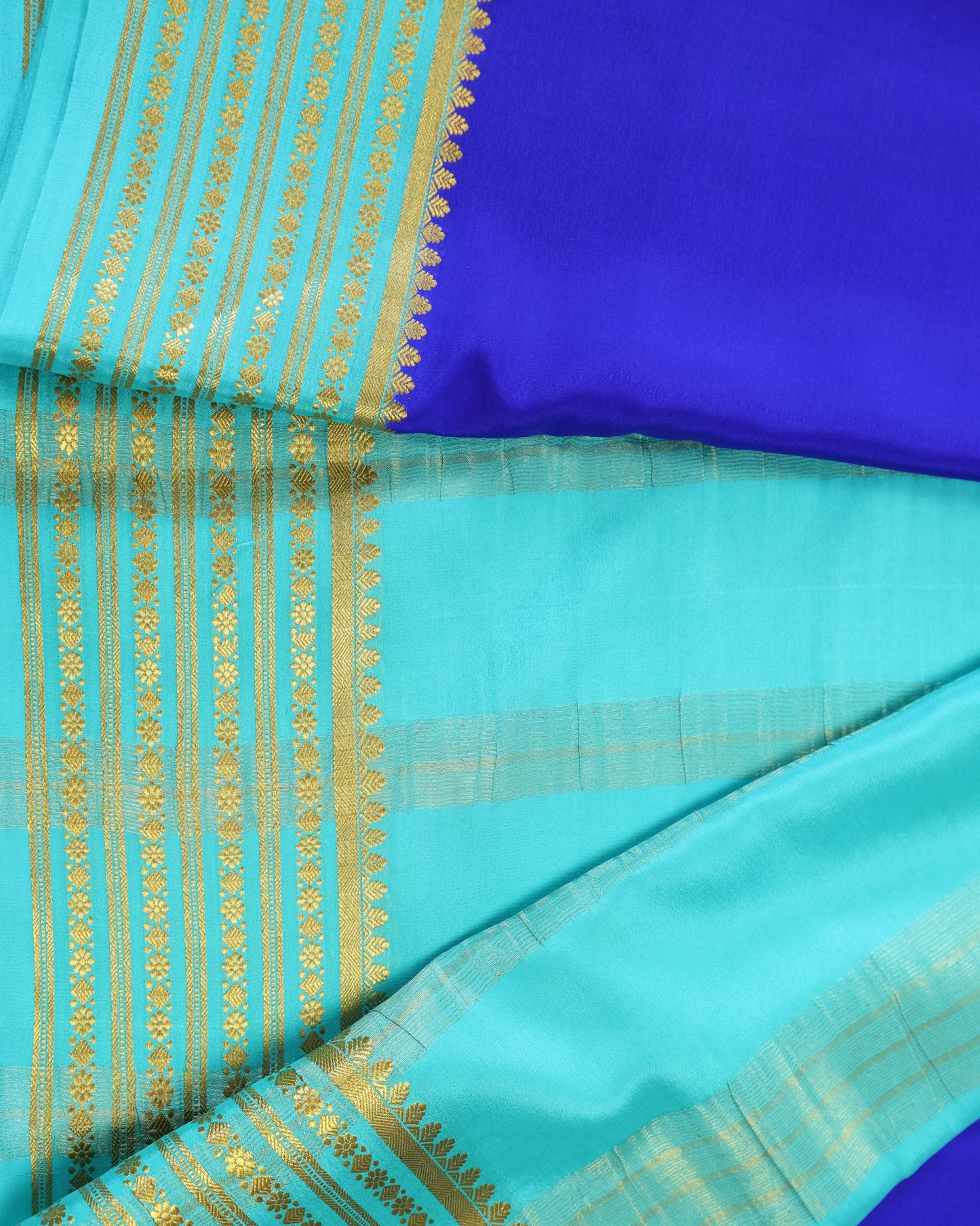 royal blue with sky blue pure mysore silk