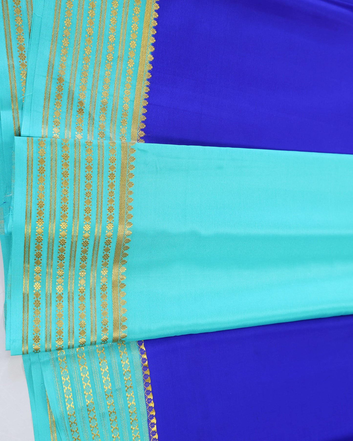 royal blue with sky blue pure mysore silk