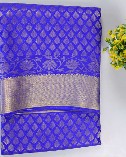 Royal blue self brocade butta  pure mysore silk