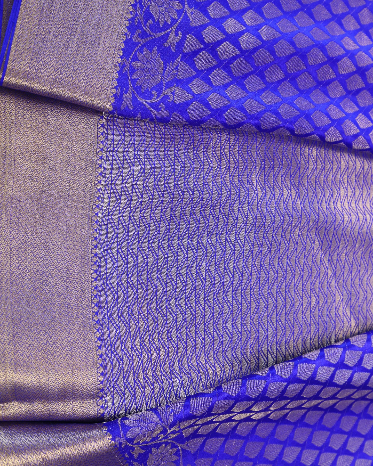 Royal blue self brocade butta  pure mysore silk
