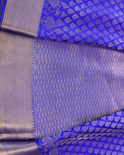 Royal blue self brocade butta  pure mysore silk