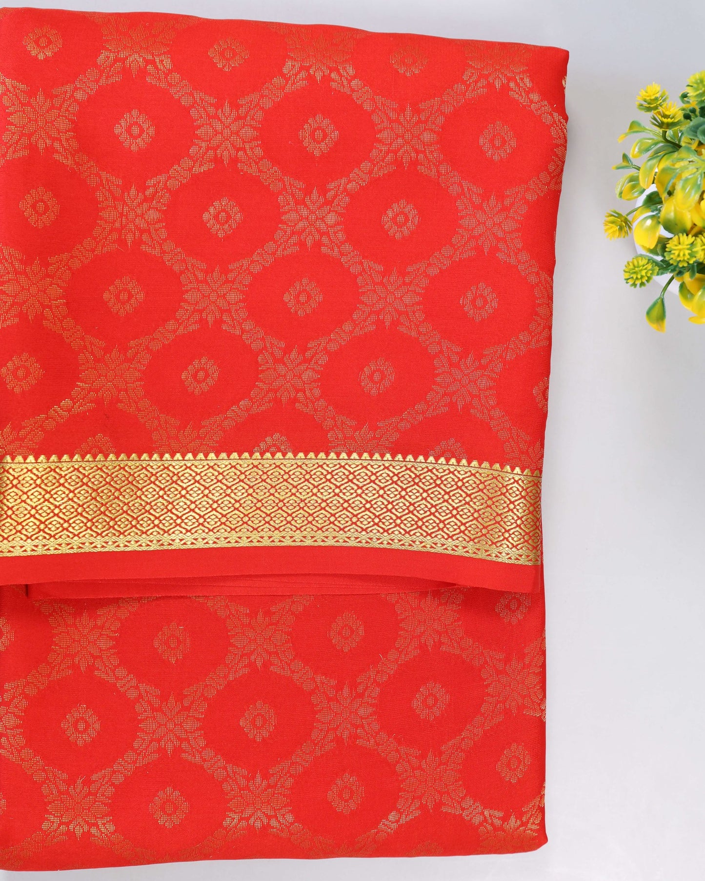 Red  brocade butta pure mysore silk