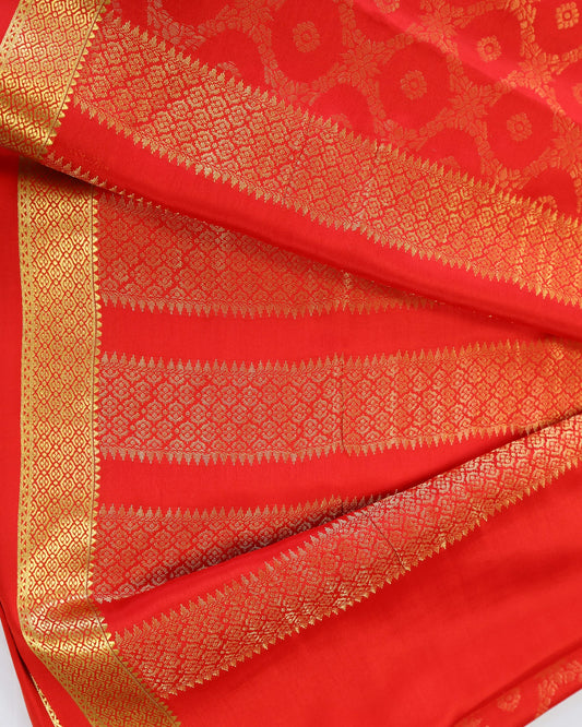 Red  brocade butta pure mysore silk
