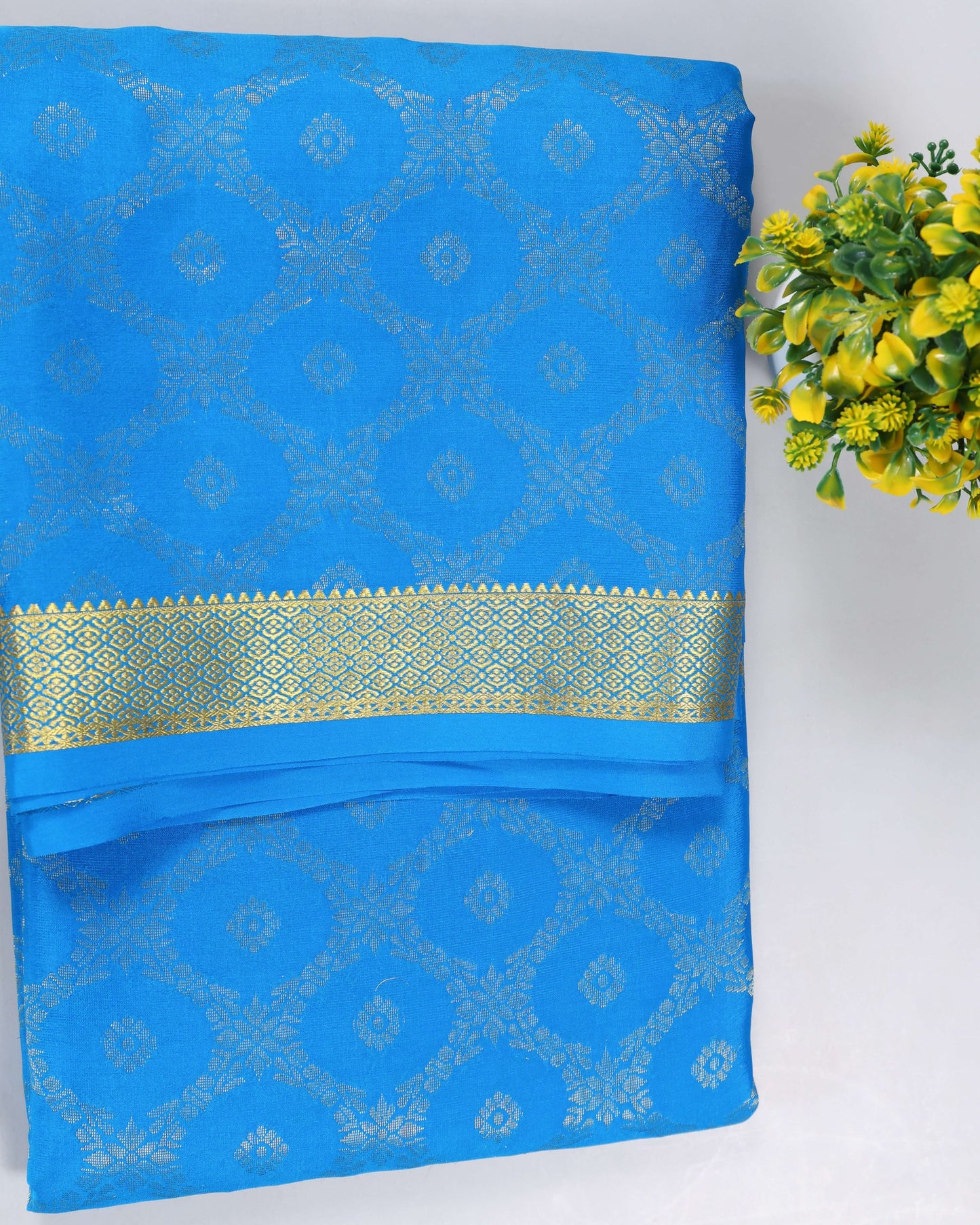 Blue  brocade butta pure mysore silk