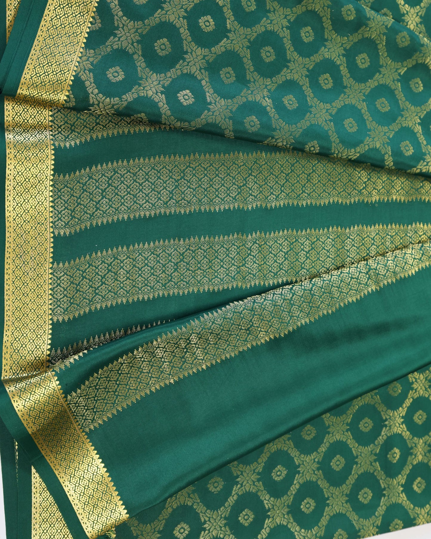 Bottle green brocade butta  pure mysore silk