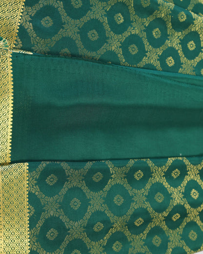 Bottle green brocade butta  pure mysore silk