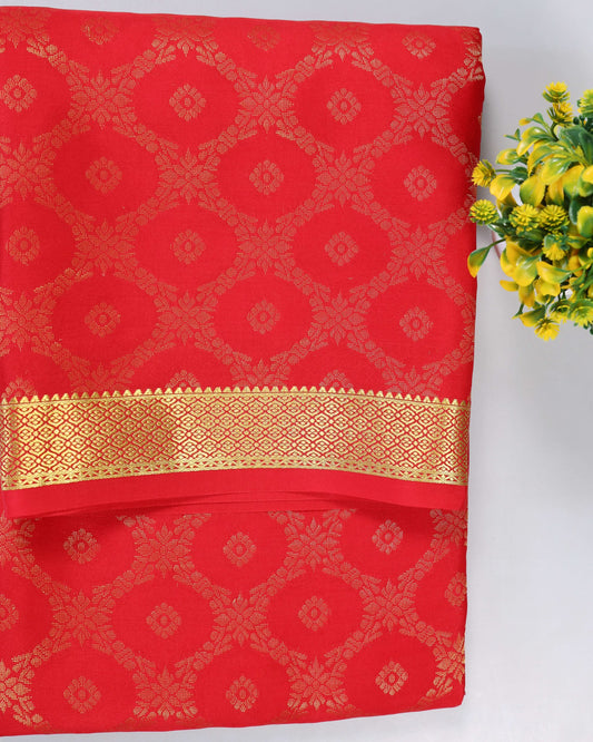 Dark red  brocade butta pure mysore silk