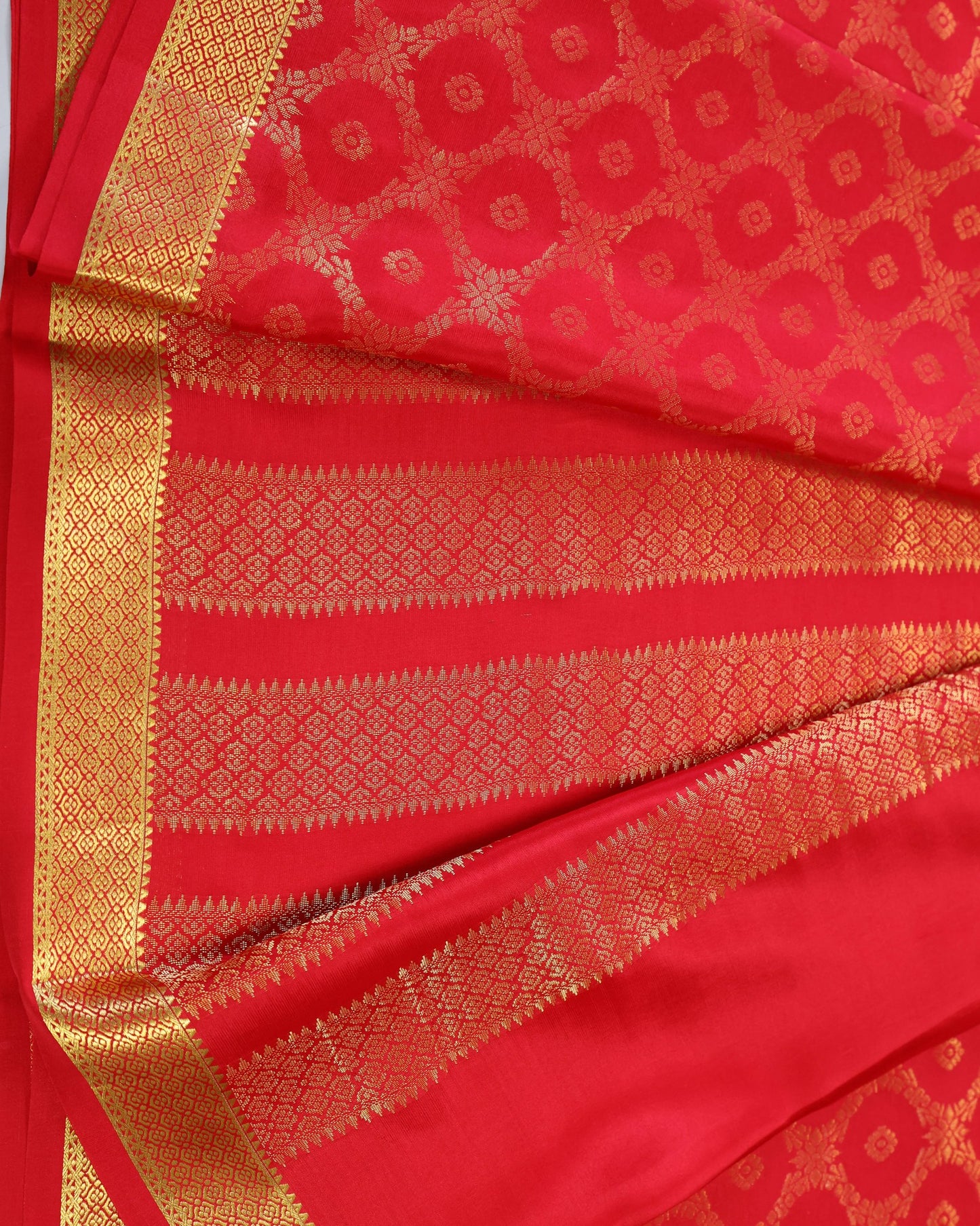Dark red  brocade butta pure mysore silk