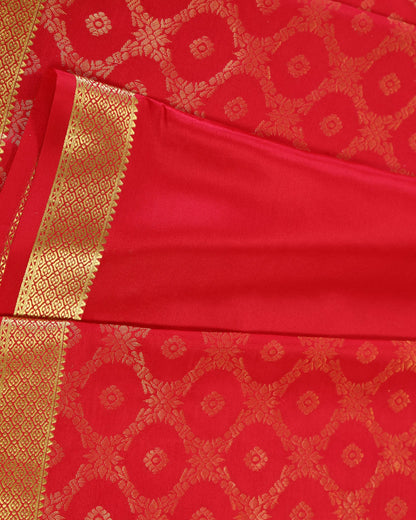 Dark red  brocade butta pure mysore silk