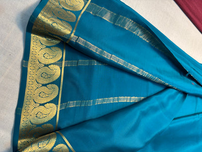 Pure Mysore Silk with Mango border - Teal Blue