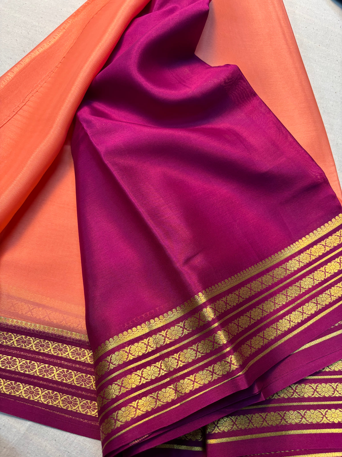 Pure Mysore Silk Saree 60GSM With contrast Border - Peach