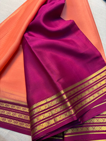 Pure Mysore Silk Saree 60GSM With contrast Border - Peach