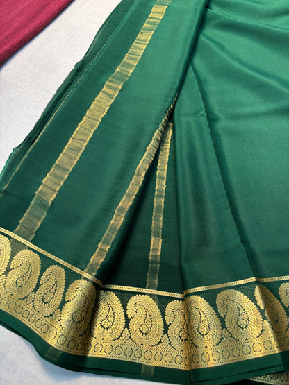 Pure Mysore Silk with Mango Border -Green
