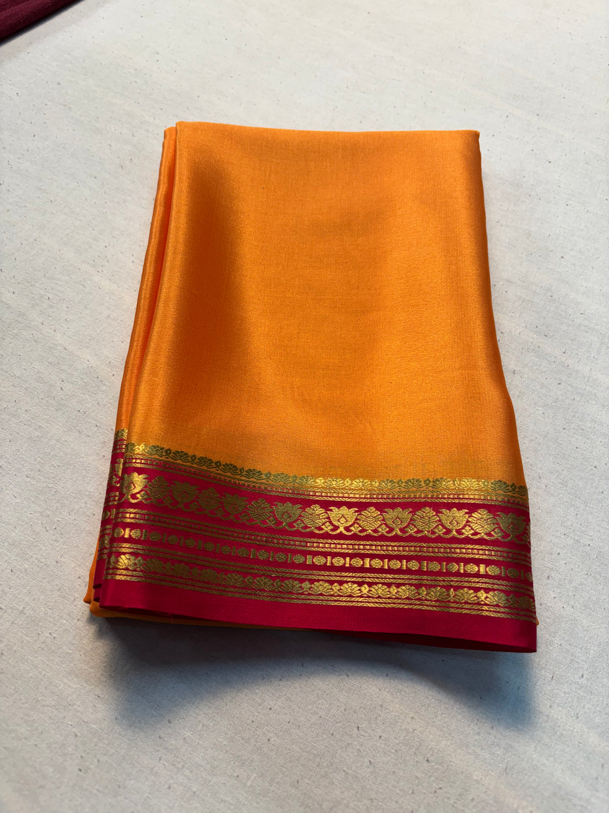 Pure Mysore Silk Saree With 60gsm contrast Border -Mustard Yellow