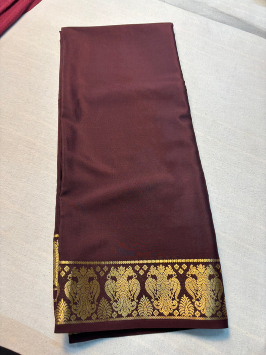 Brown Pure Mysore silk saree with Gandaberunda Border