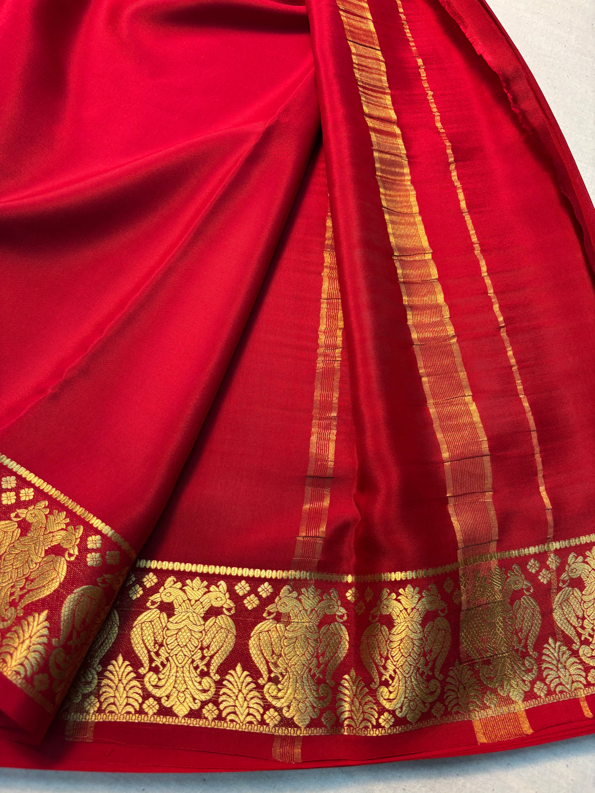 Pure Mysore Silk with Gandaberunda Border - Red