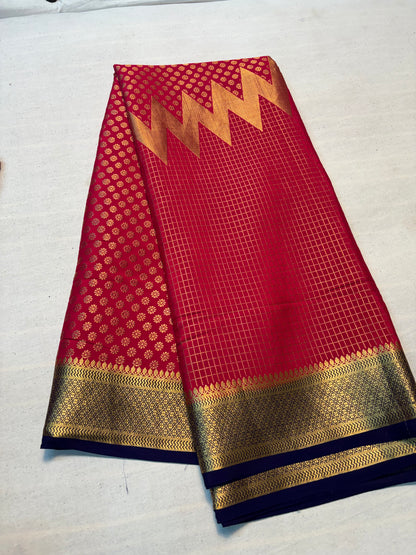 Rising boder Pure Mysore Silk Saree -  Pink