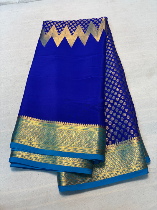 Rising boder Pure Mysore Silk Saree -Blue