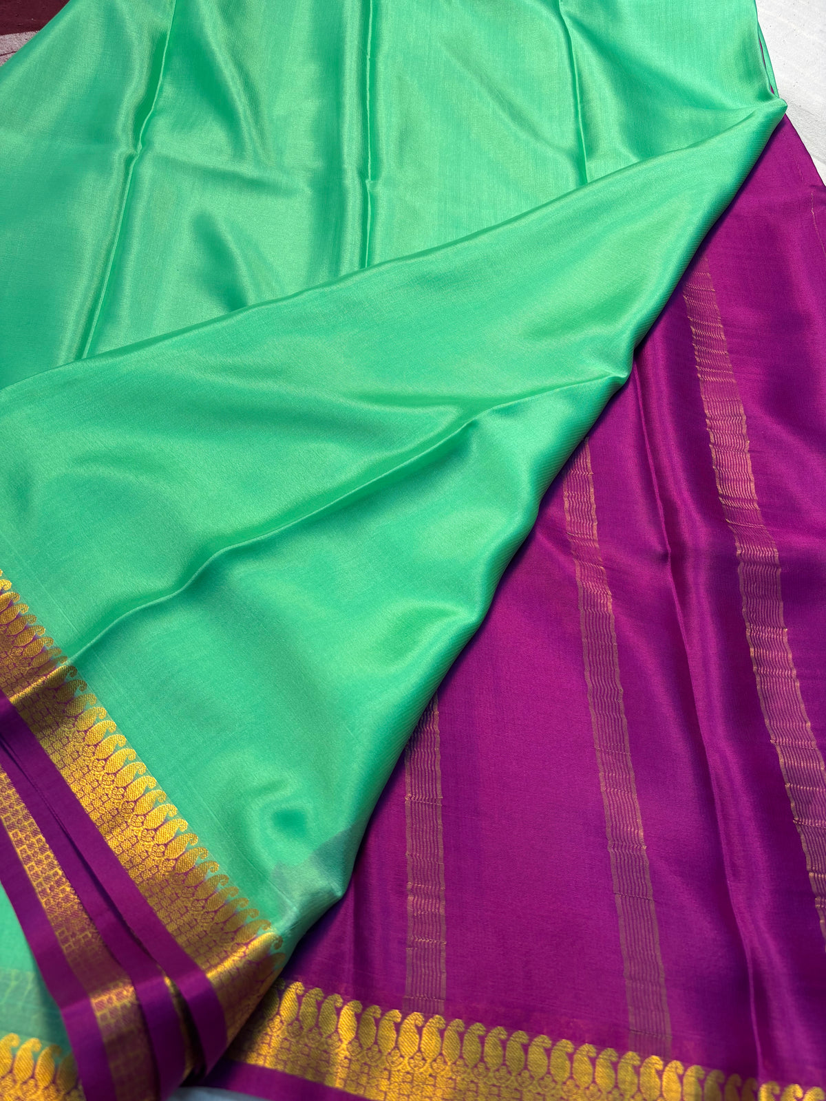 Pure Mysore Silk with 1 Inch Border - Green