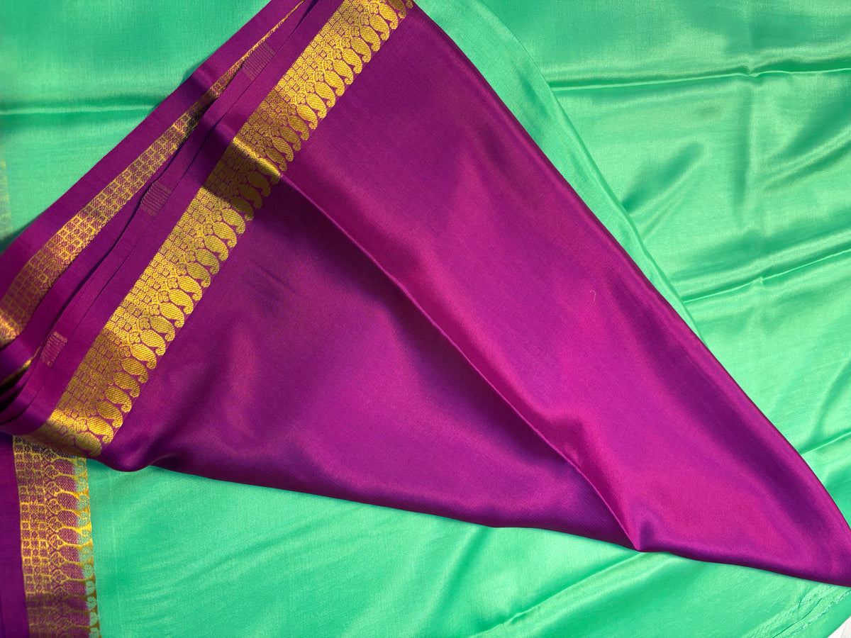 Pure Mysore Silk with 1 Inch Border - Green